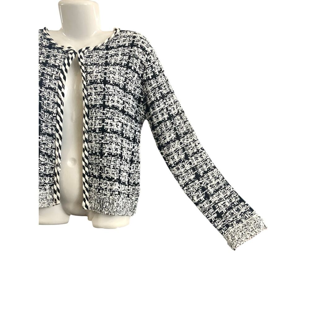 Sioni Women's White/Blk Marled Tweed Knit Cardigan Sweater Hook/Eye Closure SZ S - Picture 5 of 10